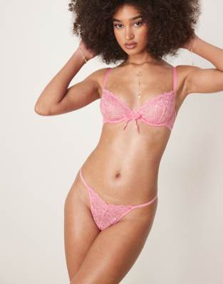 Asos Design Blake Heart Lace Thong With Corset Detail In Red