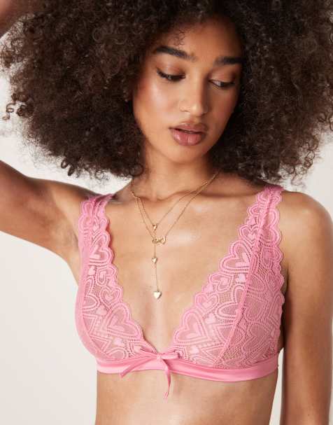 ASOS DESIGN - Blake - Reggiseno ad apice alto morbido rosa in pizzo a cuori con dettaglio stile corsetto - view 1