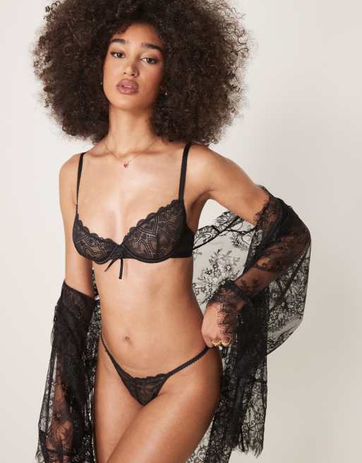 ASOS DESIGN - Blake - Reggiseno in pizzo a cuori nero con ferretto e dettaglio stile corsetto