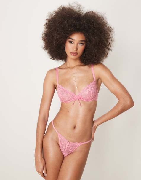 ASOS DESIGN - Blake - Reggiseno in pizzo a cuori rosa con ferretto e dettaglio stile corsetto - view 1
