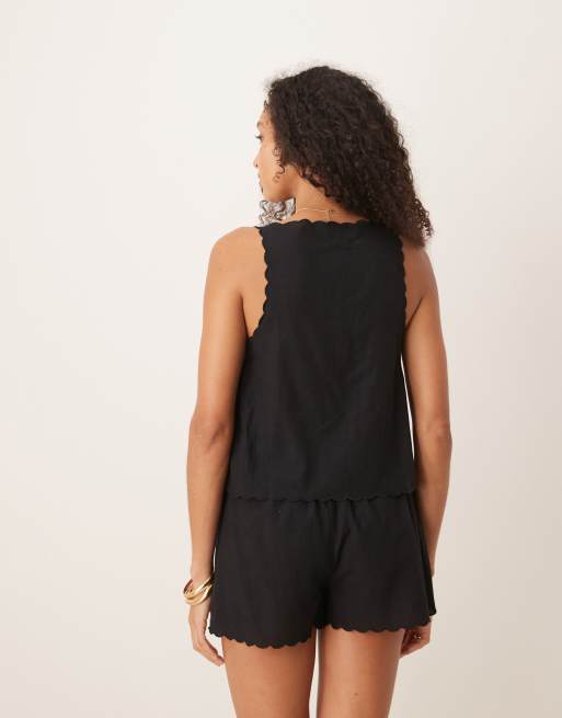 ASOS DESIGN - Blake - Sort strand-habitvest i hørblanding i broderie anglaise, 4 af 4