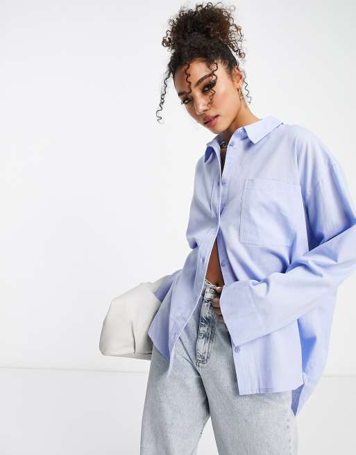 ASOS DESIGN – Blåklintsblå linneskjorta i oversize med ojämn fåll