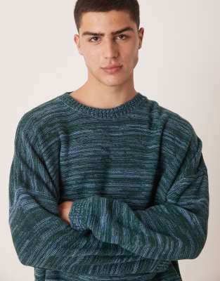ASOS DESIGN – Blåmelerad, stickad tröja i extra oversize med boxig passform och rund halsringning - view 1