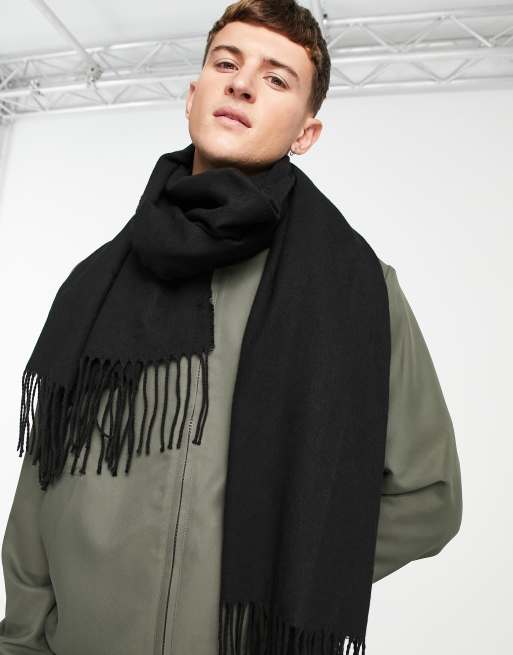 ASOS DESIGN blanket scarf in black with tassels