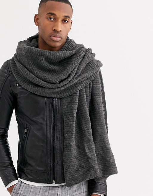 ASOS DESIGN blanket scarf in charcoal thick rib