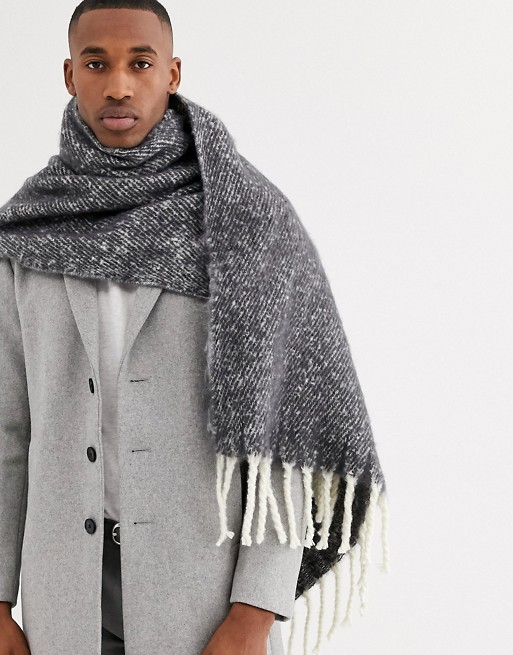 ASOS DESIGN blanket scarf in gray and white fluffy texture | ASOS