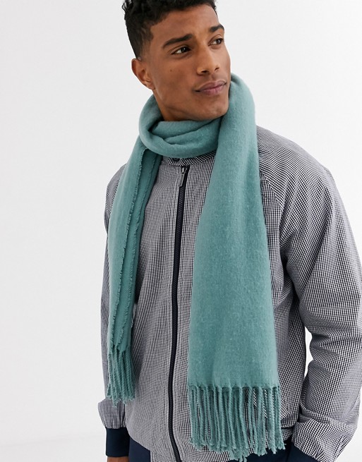ASOS DESIGN blanket scarf in teal with tassels