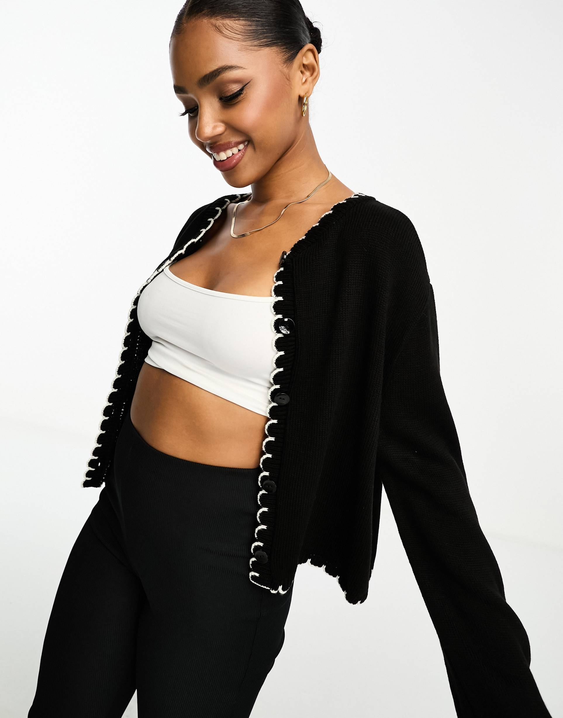asos design blanket stitch cardigan in black