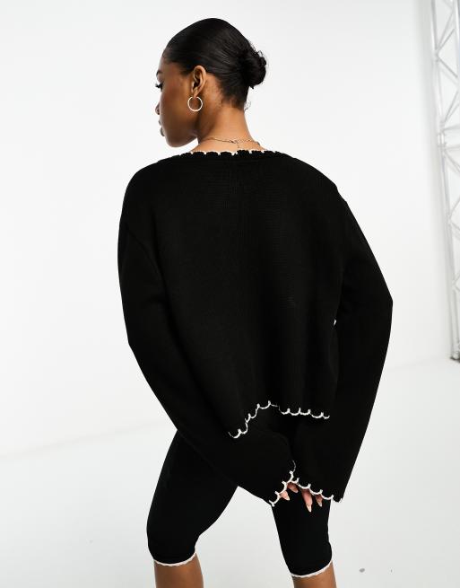 ASOS DESIGN blanket stitch cardigan in black