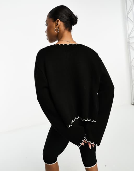 ASOS DESIGN blanket stitch cardigan in black