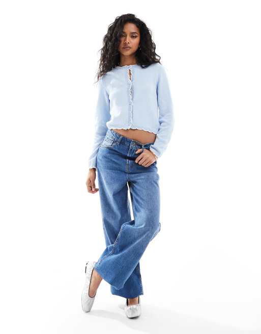 ASOS DESIGN blanket stitch cardigan in blue