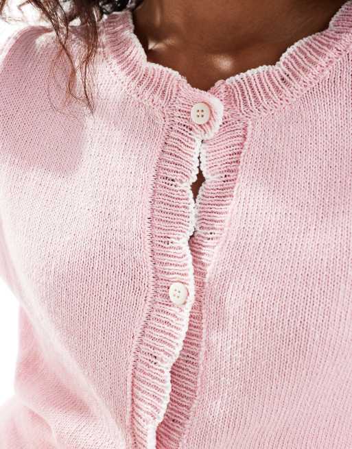 ASOS DESIGN blanket stitch cardigan in pink