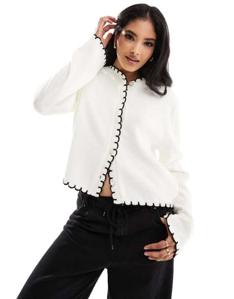 Long Sleeve Tie Waist Detail Zip Up Cropped Cardigan In Stone Knit