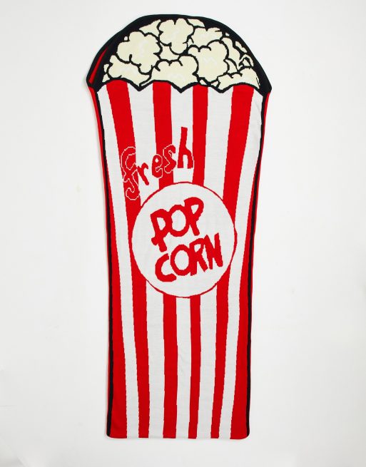 ASOS DESIGN blanket with popcorn design in red and white