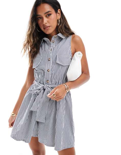 ASOS DESIGN – Blårandig, ärmlös playsuit i kostymvästmodell - view 1
