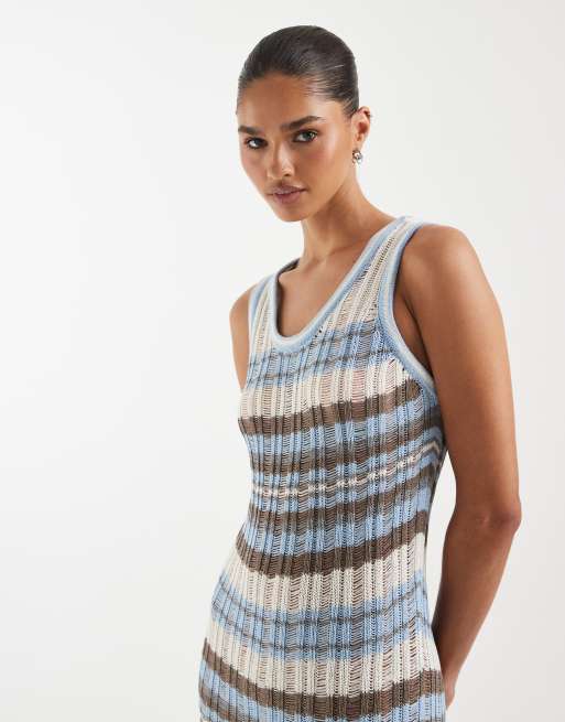 ASOS DESIGN – Blårandig, hålstickad maxiklänning, 2 av 4