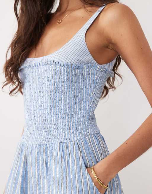 ASOS DESIGN – Blårandig jumpsuit med kontrastfärgade axelband, 2 av 4