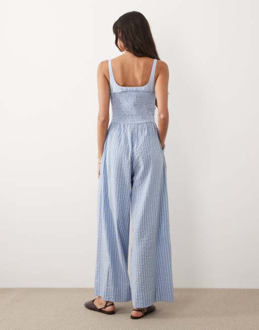 ASOS DESIGN – Blårandig jumpsuit med kontrastfärgade axelband, 3 av 4