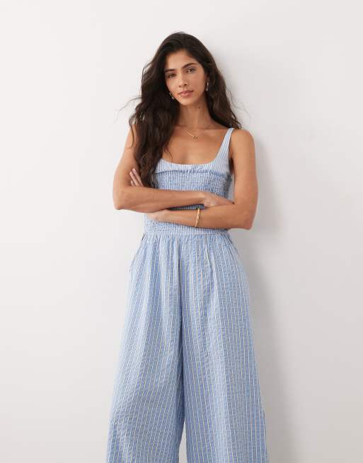 ASOS DESIGN – Blårandig jumpsuit med kontrastfärgade axelband, 4 av 4