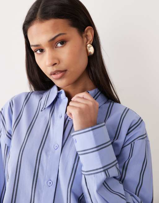 ASOS DESIGN – Blårandig, klassisk bomullsskjorta, 3 av 4