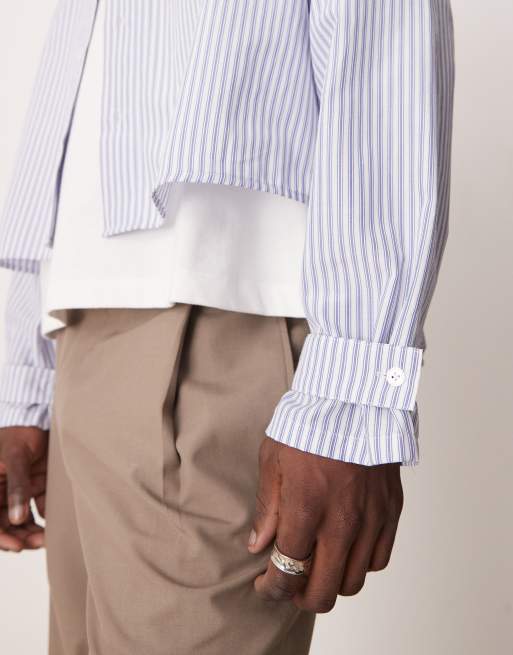 ASOS DESIGN – Blårandig, kort skjorta i oversize med volym och ärmdetalj, 2 av 4
