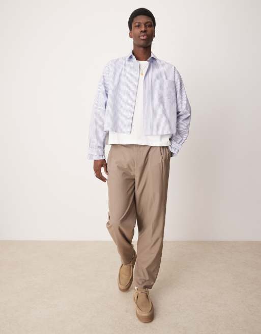 ASOS DESIGN – Blårandig, kort skjorta i oversize med volym och ärmdetalj, 3 av 4