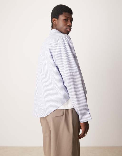 ASOS DESIGN – Blårandig, kort skjorta i oversize med volym och ärmdetalj, 4 av 4
