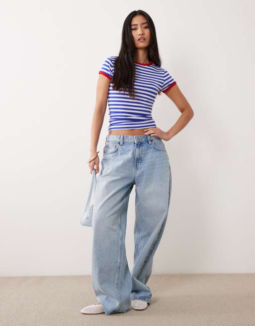 ASOS DESIGN – Blårandig, kort t-shirt med kantrand, 2 av 4