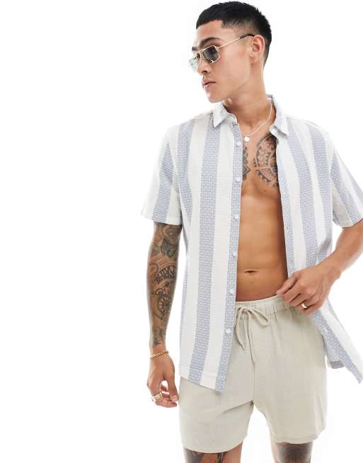 ASOS DESIGN – Blårandig skjorta i regular passform med våfflad, vävd struktur