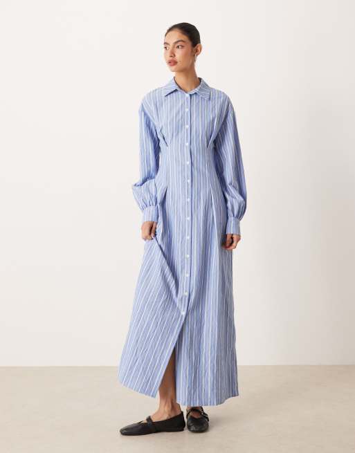 ASOS DESIGN – Blårandig skjortklänning i maxilängd, 3 av 4