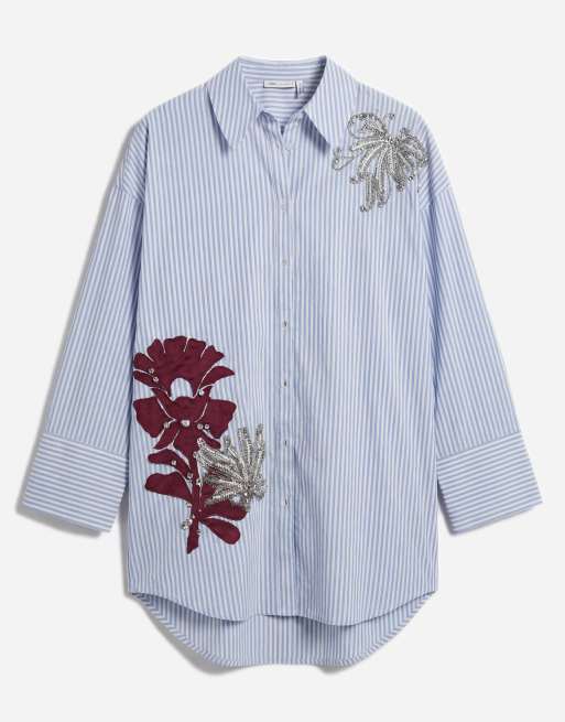 ASOS DESIGN – Blårandig skjortklänning i minilängd med blombroderi, 5 av 7