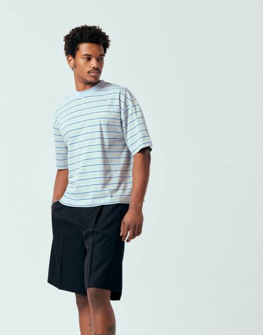 ASOS DESIGN – Blårandig t-shirt i oversize med boxig passform och sportigt tryck, 4 av 5