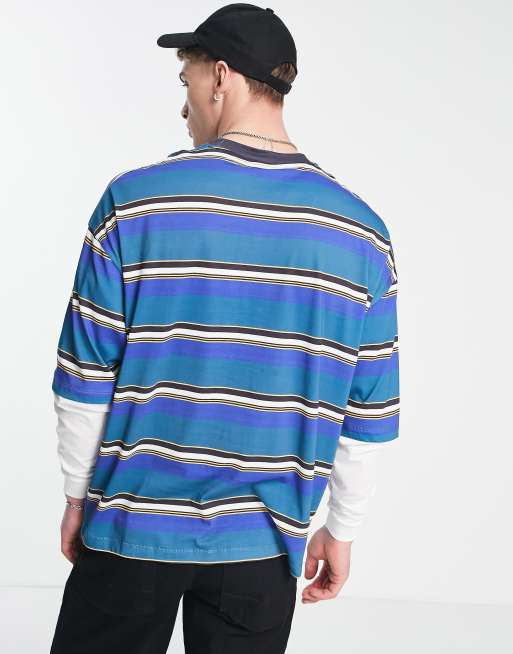 ASOS DESIGN – Blårandig t-shirt i oversize med långa ärmar och underlager, 2 av 4