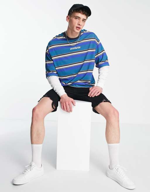 ASOS DESIGN – Blårandig t-shirt i oversize med långa ärmar och underlager, 4 av 4