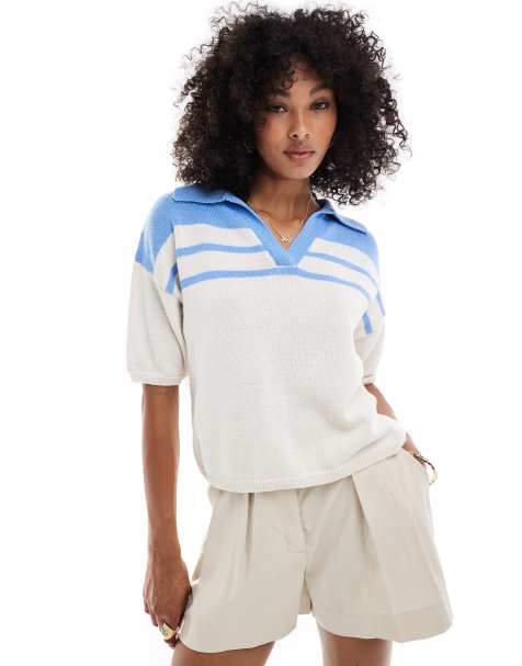 ASOS DESIGN – Blårandig, tätstickad pikétröja - view 1