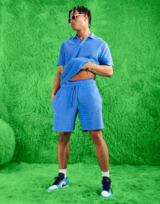 ASOS DESIGN – Blårandiga, avslappnade shorts i frotté, del av set