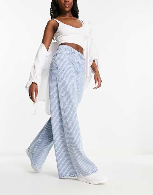 ASOS DESIGN – Blårandiga baggy jeans med vida ben, 3 av 5