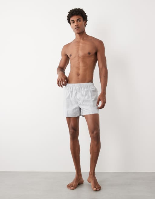ASOS DESIGN – Blårandiga, blårutiga boxershorts med vävd design, 2-pack, 3 av 5