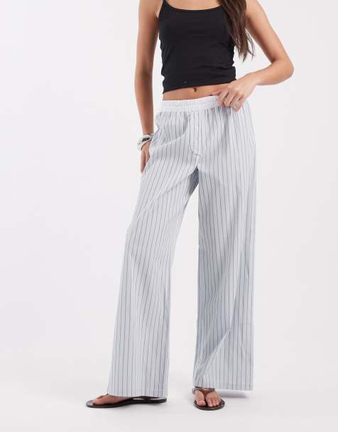 ASOS DESIGN – Blårandiga byxor med vida ben och boxershortsmidjeband, del av set - view 1
