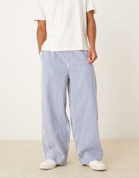 ASOS DESIGN – Blårandiga fallskärmsbyxor i oversize - view 1