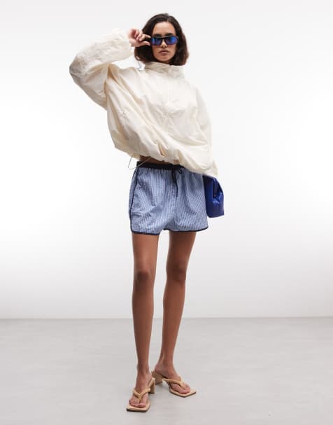 ASOS DESIGN – Blårandiga shorts i dra på-modell med kantrand och knytning - view 1