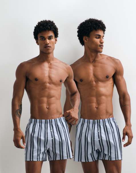 ASOS DESIGN – Blårandiga, vävda boxershorts, 2-pack - view 1