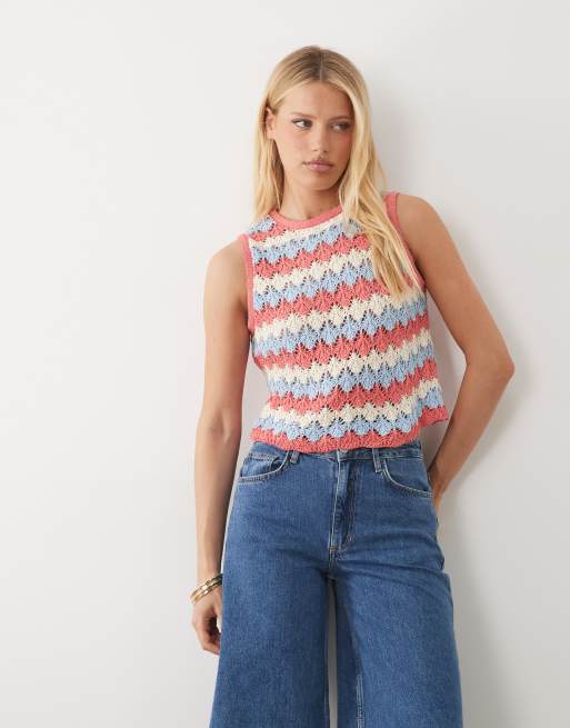 ASOS DESIGN – Blårandigt, virkat linne, del av set, 3 av 4