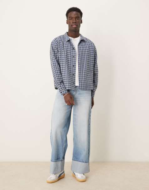ASOS DESIGN – Blårutig, boxig flanellskjorta i oversize - view 1