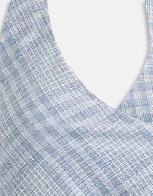 ASOS DESIGN – Blårutig, draperad topp med halterneck, del av set, 8 av 8