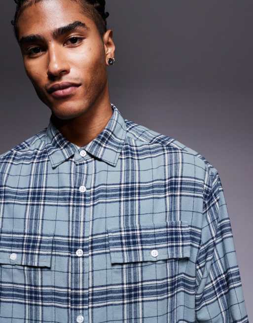 ASOS DESIGN – Blårutig flanellskjorta i oversize med boxig passform, 5 av 5