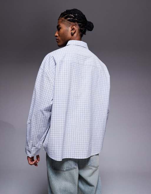 ASOS DESIGN – Blårutig skjorta i oversize med volym, 3 av 5