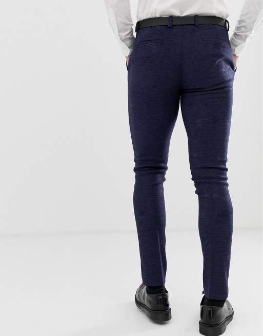 ASOS DESIGN – Blårutiga kostymbyxor med extra smal passform för bröllopet, 2 av 4