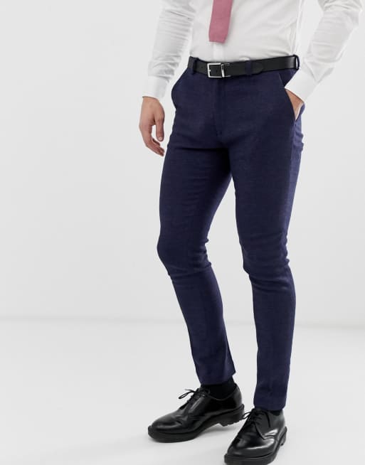 ASOS DESIGN – Blårutiga kostymbyxor med extra smal passform för bröllopet, 4 av 4