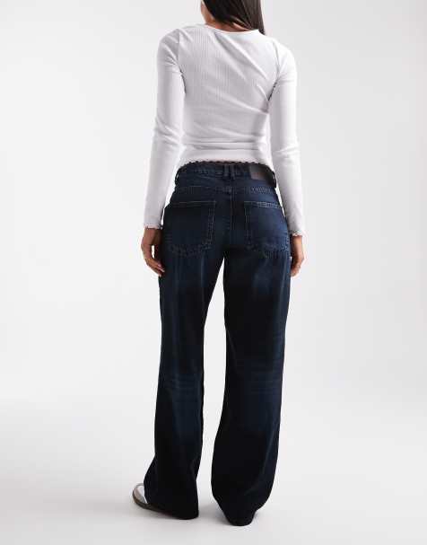 ASOS DESIGN - Blåsorte posede jeans med lav talje - view 1